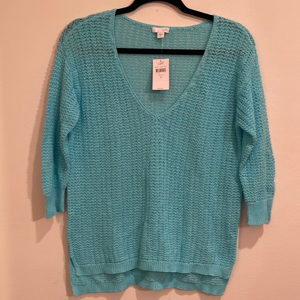 J. Jill Blue Crochet V-neck Sweater